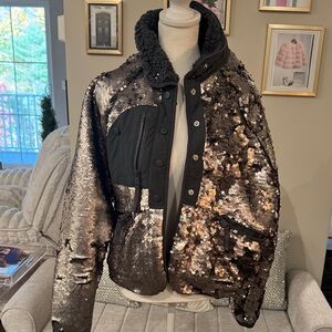 FP Movement by Free People Sequin Bomber Jacket in Black and Gold